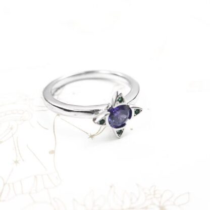 Enthralling Silver Flower Ring with Purple and Green Gems - Image 2