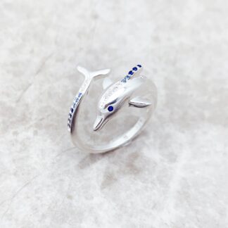 925 Sterling Silver Dolphin Ring with Blue Stones