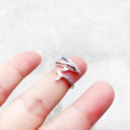 925 Sterling Silver Dolphin Ring with Blue Stones - Image 4