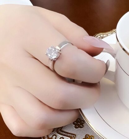 Exquisite Silver "Wedding" Ring with Shimmering White Diamond-Like Stone - Image 5