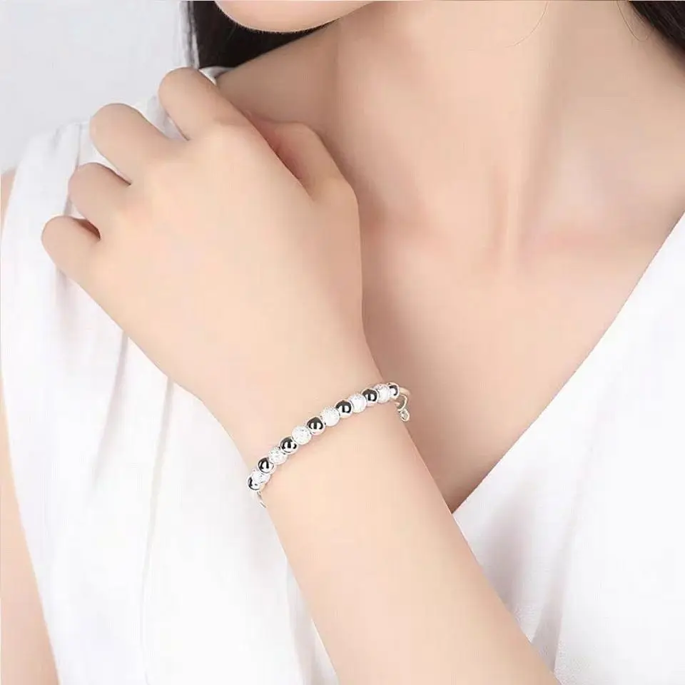 925 Sterling Silver Anxiety Beads Bracelets: Adjustable Bangles for Stress Relief