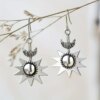 Celestial Embrace: Bohemian Sun and Moon Silver Plated Earrings - Image 5