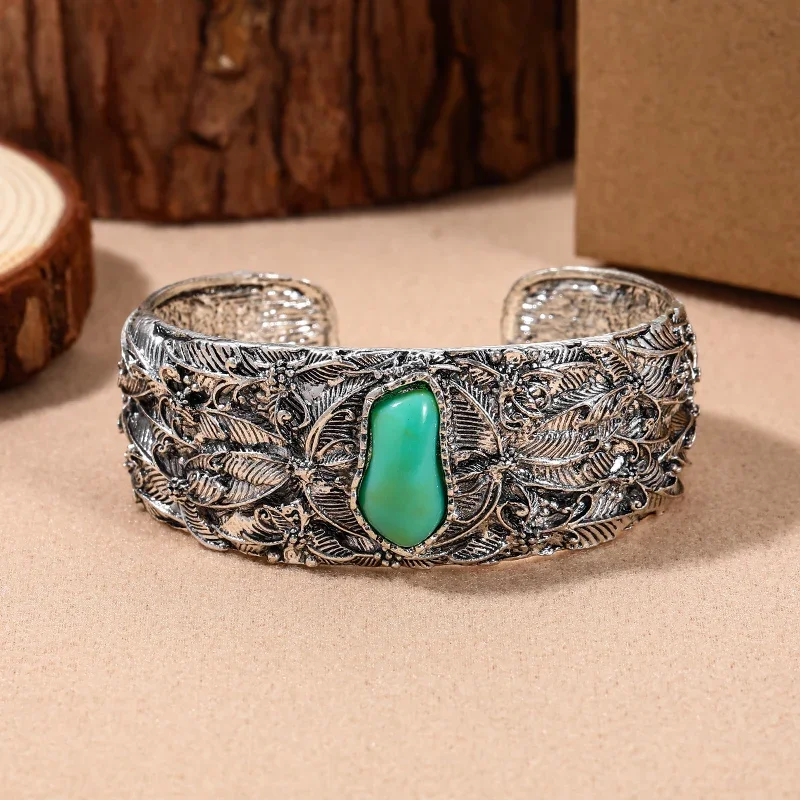 Vintage Carved Ethnic Bohemian Cuff Bracelet: Unique Handcrafted Style